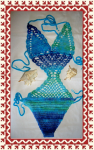 Horgolt fürdőruha - Kék zöld batikolt horgolt egyrészes fürdőruha